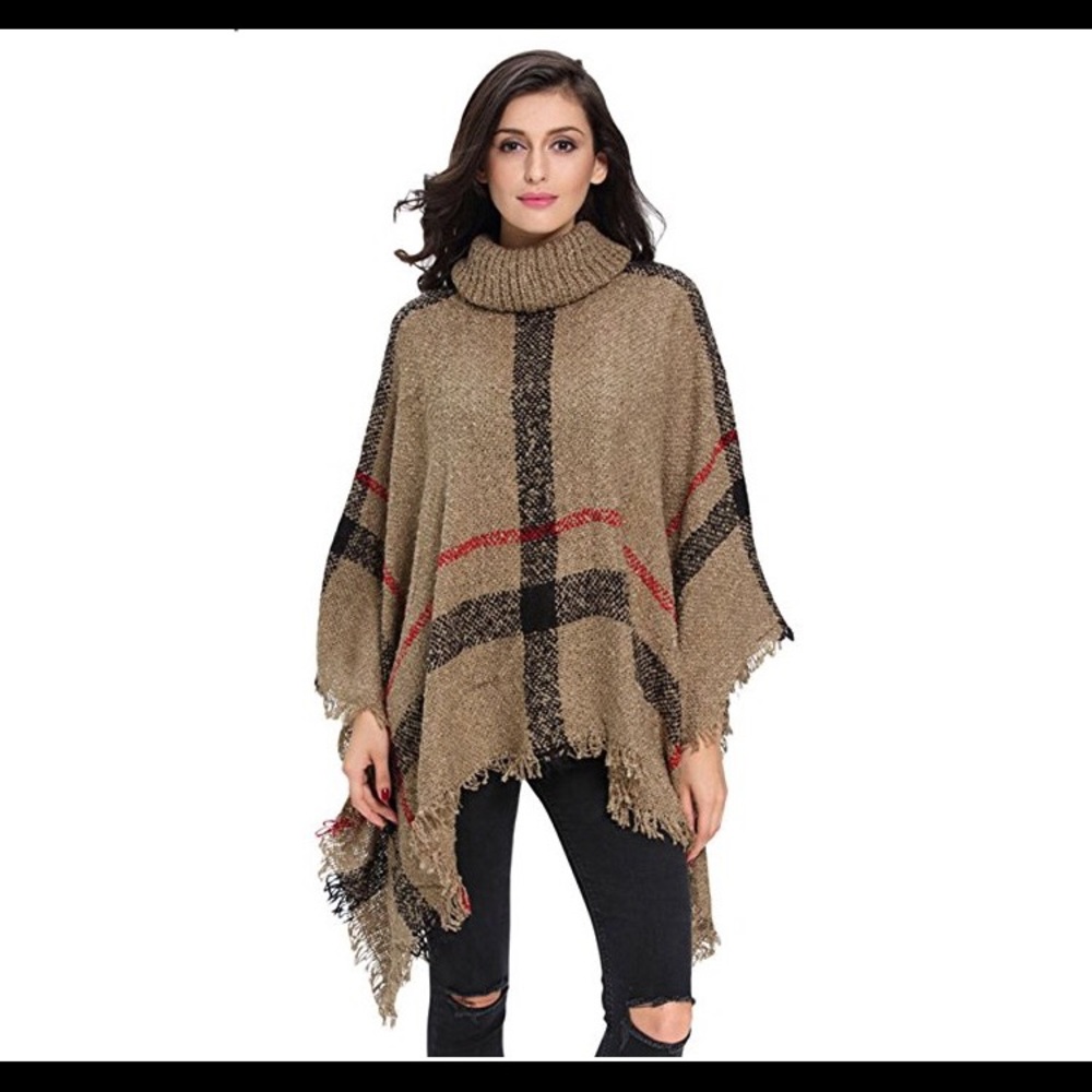 Plaid Knit Cape / Poncho